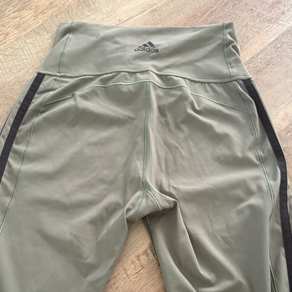 Adidas Khaki Leggings with Black Stripes